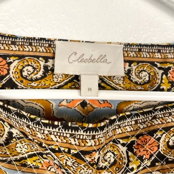 Cleobella Medium Teagan Paisley Kaleidoscope Puff-Sleeve Tan Quilted Blouse Top - Picture 7 of 7